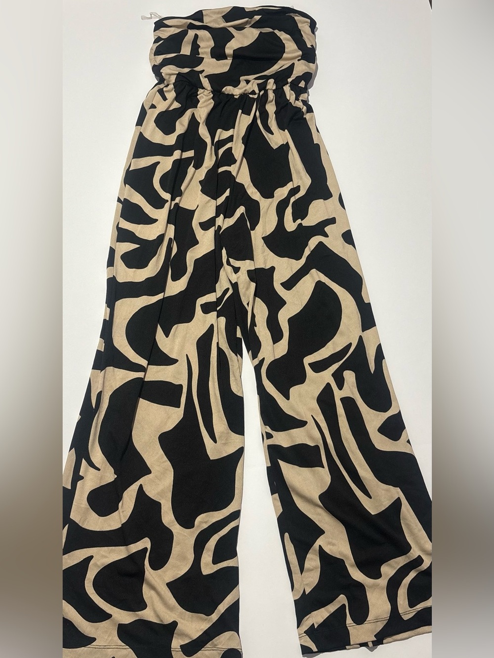 Derek Heart Black and Beige Abstract Print Wide-Leg Chinos